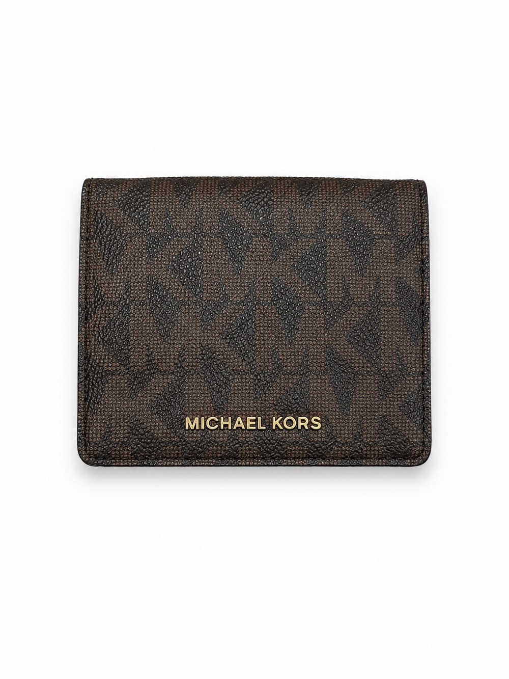 Michael Kors Brown MK Monogram Card Holder with Gold Logo